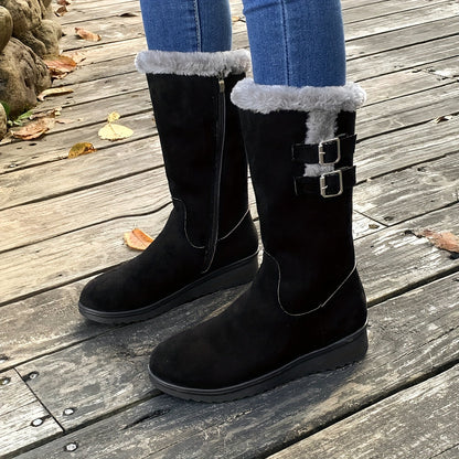 Women's thickened velvet mid-tube snow boots