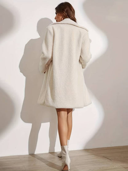 Women's casual solid color long lapel plush coat