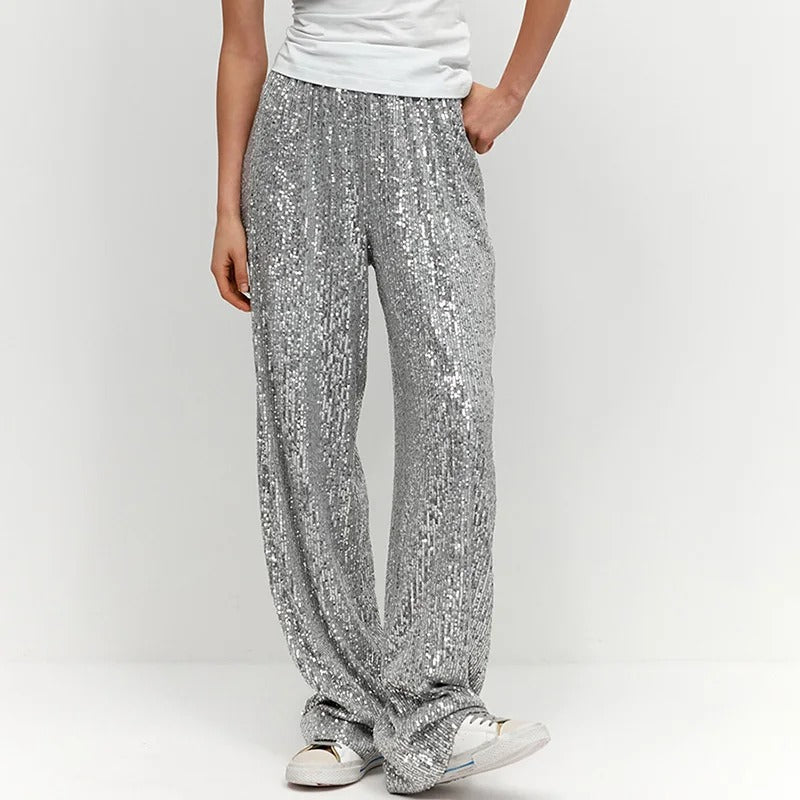 Elegant wide trousers with sequins for women