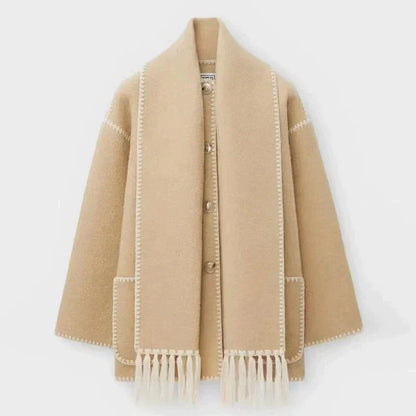 Women's coat with tassel scarf loose fit