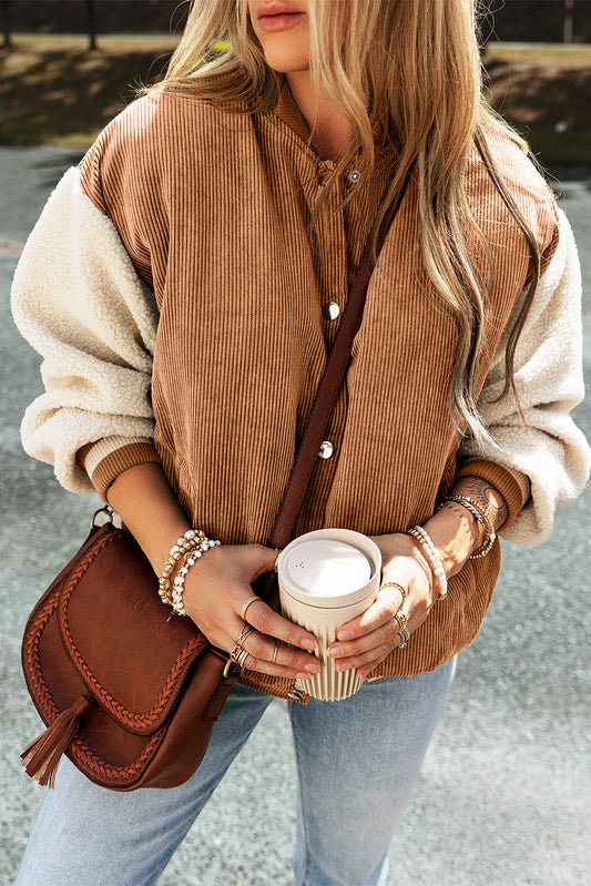 Corduroy Sherpa Sleeve Relaxed Fit Jacket