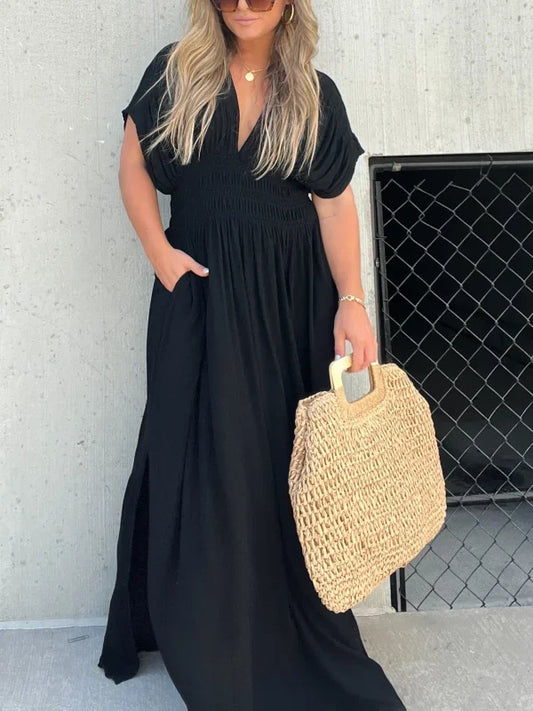 Flowing Fit V-Neck Maxi Dress