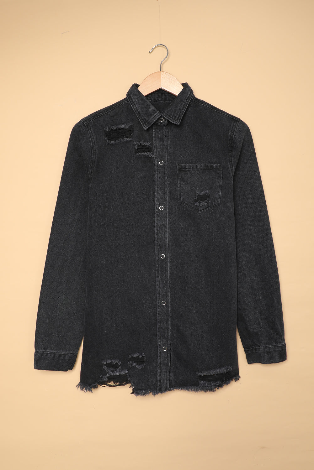 Ripped long sleeve denim jacket for women