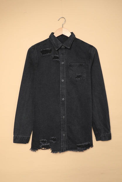 Ripped long sleeve denim jacket for women
