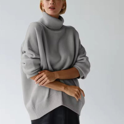 Women’s Pullover Sweater – Oversized Fit – Turtleneck – Wool Knit – Long Sleeve