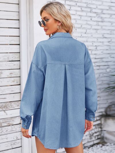 Greta - pocketed snap down dropped shoulder denim shacket