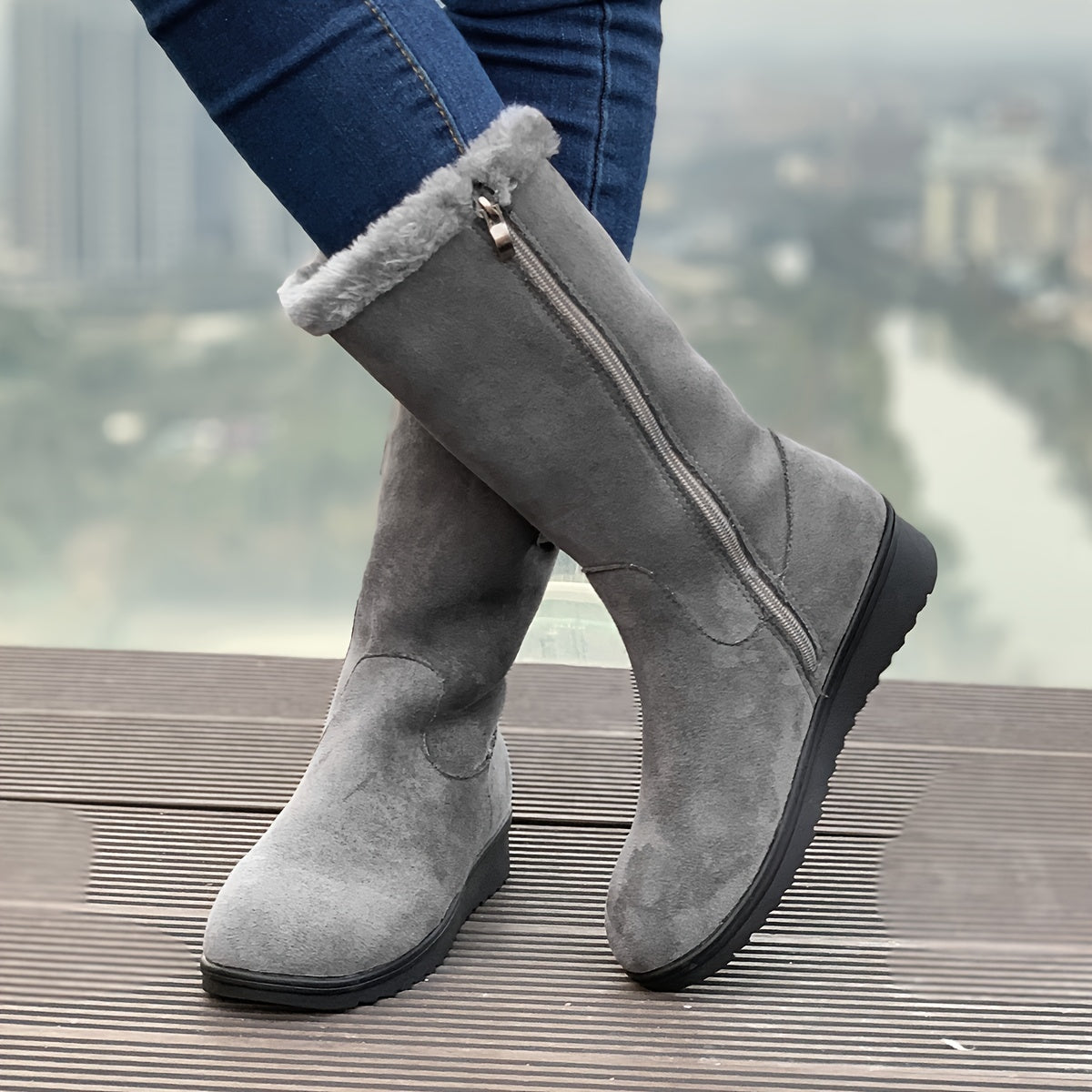 Women's thickened velvet mid-tube snow boots
