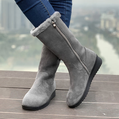 Women's thickened velvet mid-tube snow boots
