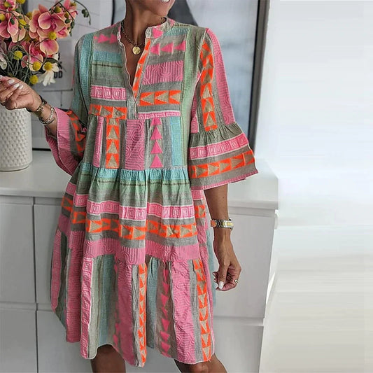 Bohemian Tiered Loose Fit Midi Dress