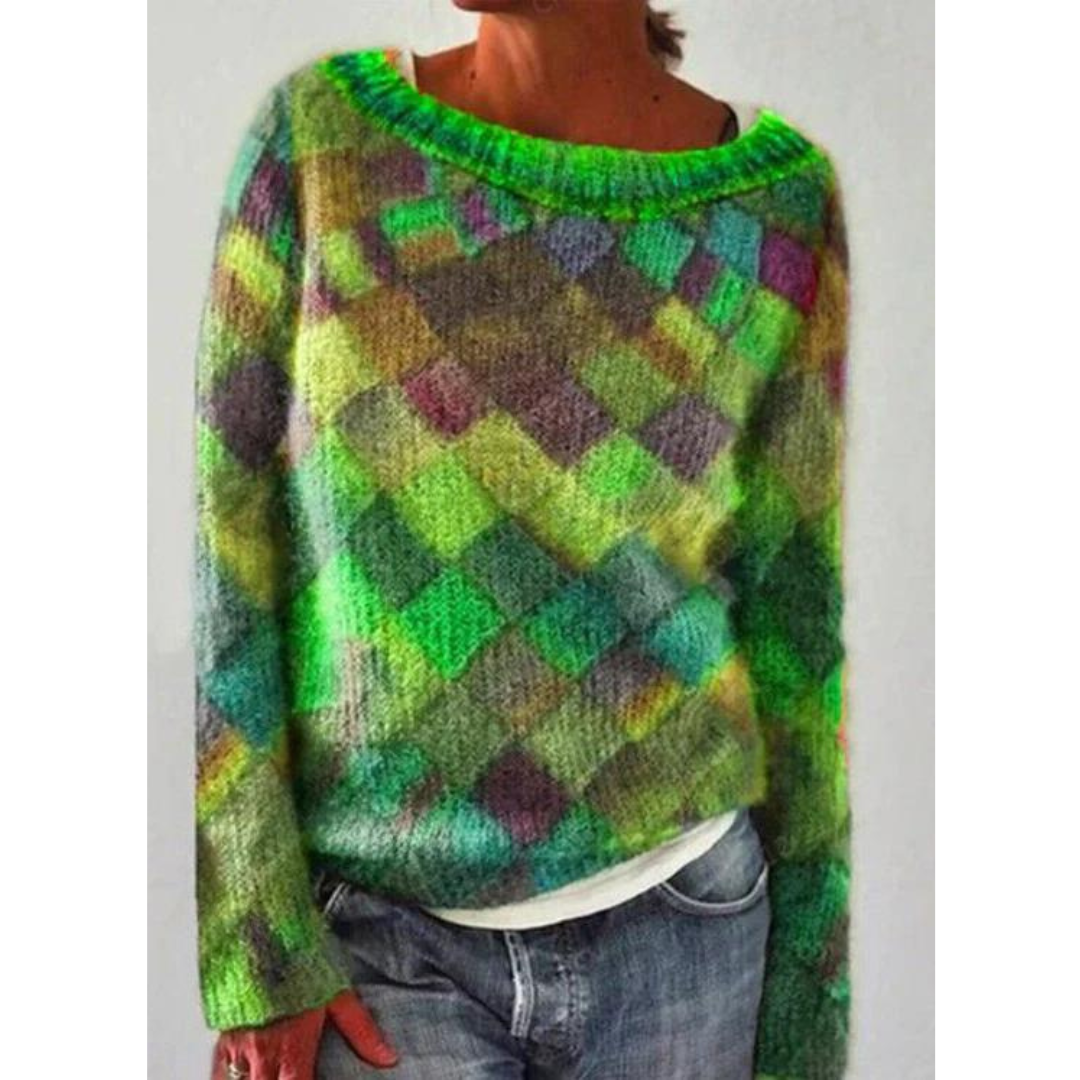 Women's round neck diamond knitted sweater