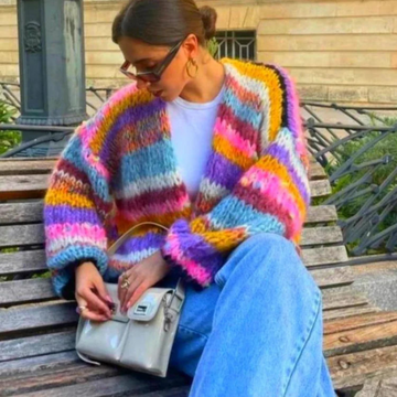 Women's rainbow striped knitted cardigan