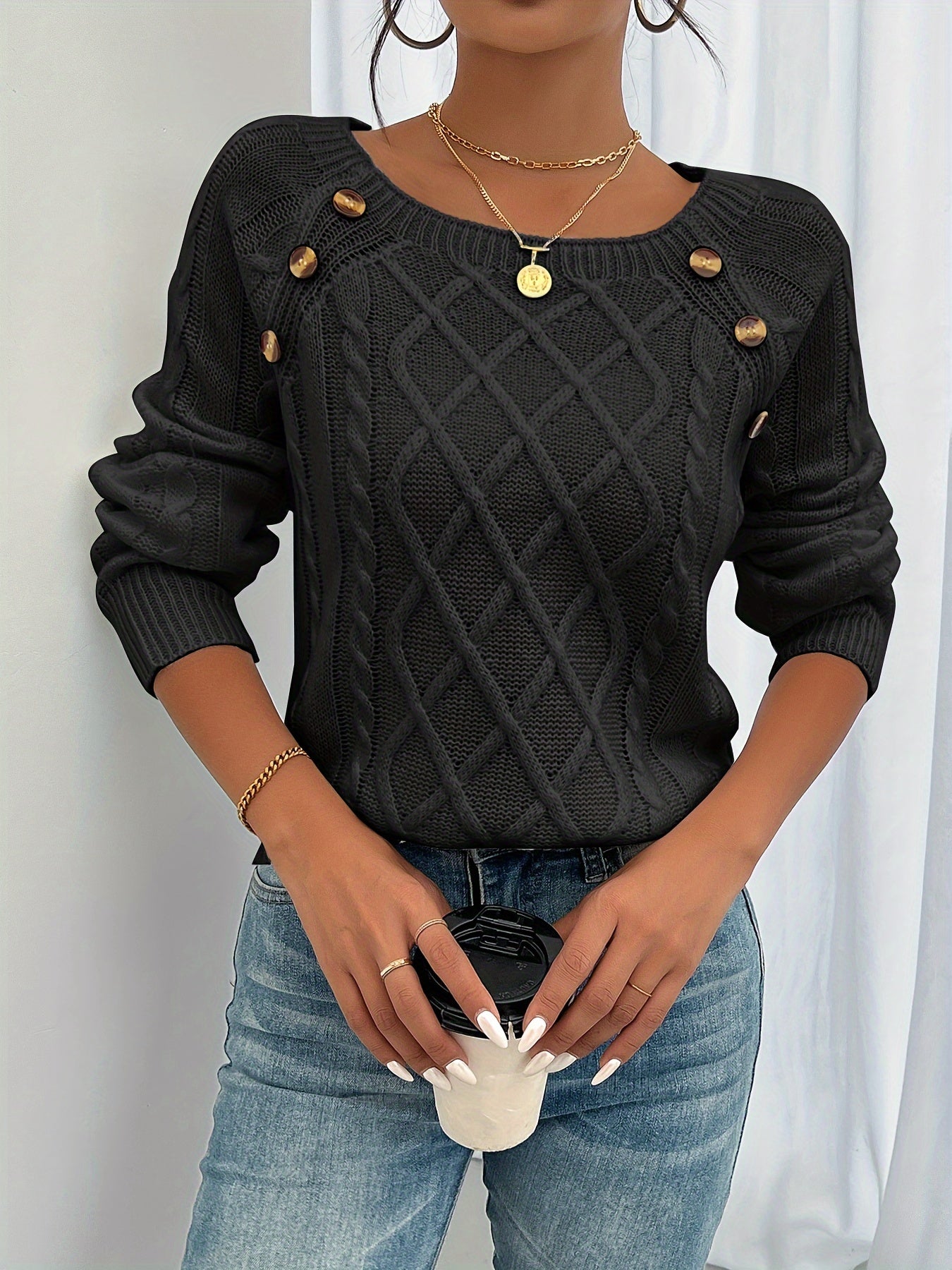 Cable Knit Relaxed Fit Knit Top 