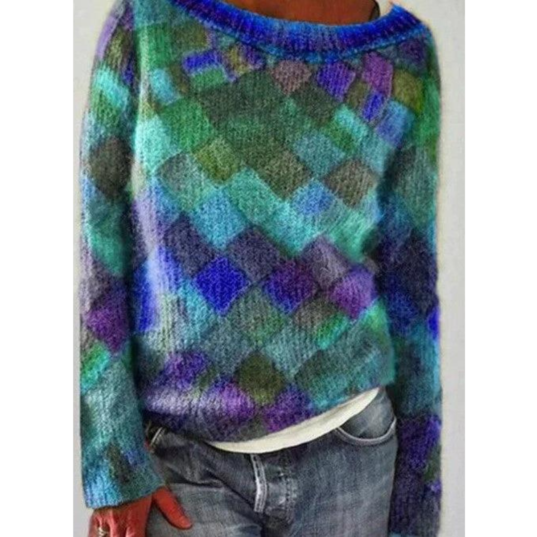 Women's round neck diamond knitted sweater