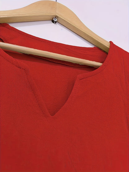 Women's V-Neck Shift Dress - Knee-Length - 3/4 Sleeve Relaxed Fit Casual Wear