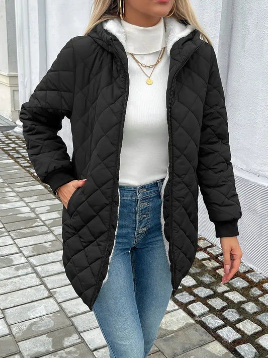 Fleece Lined Hooded Quilted Jacket