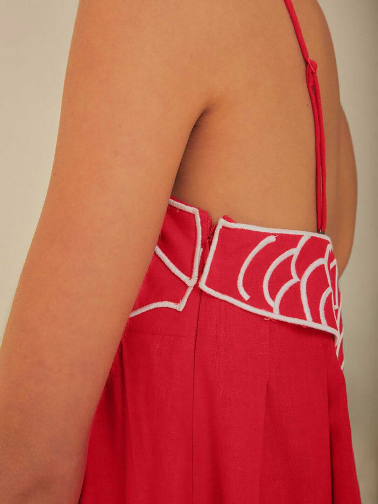 Embroidered Spaghetti Strap Flowy Maxi Dress
