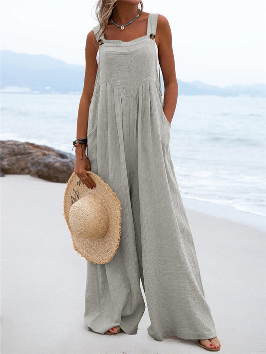 Breathable Relaxed Wide-Leg Jumpsuit With Pockets