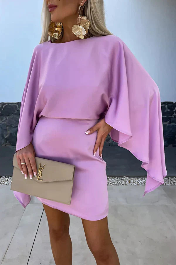 Flowing Cape Sleeve Fitted Mini Dress