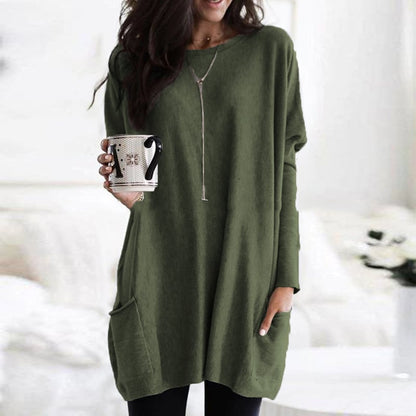 Long sleeve casual pocket midi t-shirt for women