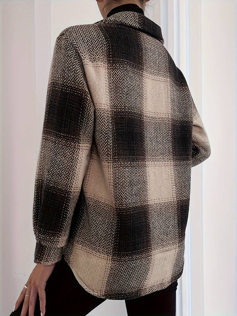 Women's elegant checked jacket with button closure
