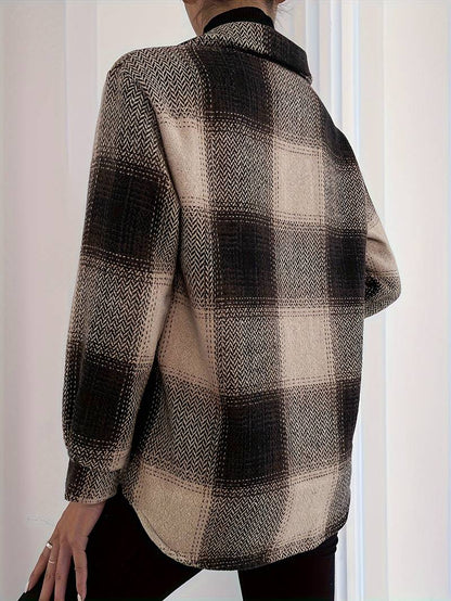 Women's elegant checked jacket with button closure