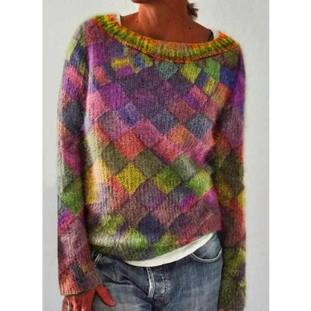 Women's round neck diamond knitted sweater