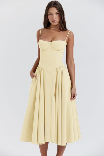 Women’s Midi Dress – Corset Bodice – A-Line Fit – Spaghetti Strap – Breathable Fabric