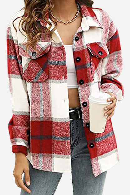 Women's Plaid Shacket - Relaxed Fit - Button Down - Long Sleeve Casual Layering Shirt