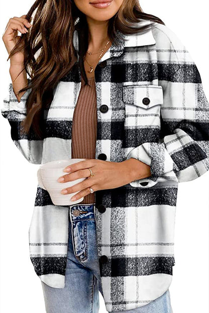 Women's Plaid Shacket - Relaxed Fit - Button Down - Long Sleeve Casual Layering Shirt