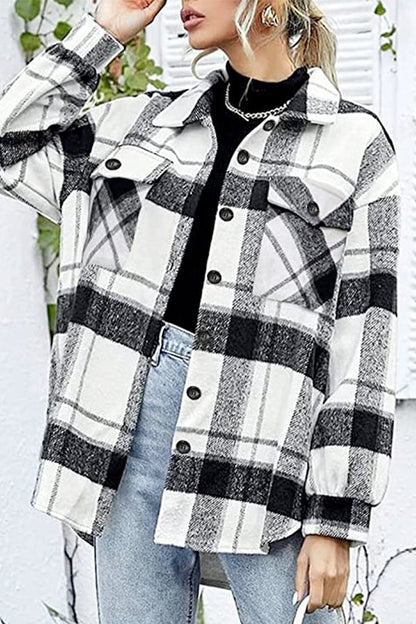 Women's Plaid Shacket - Relaxed Fit - Button Down - Long Sleeve Casual Layering Shirt