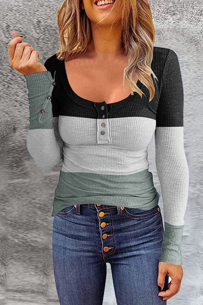 Women's striped u-neck casual sweater
