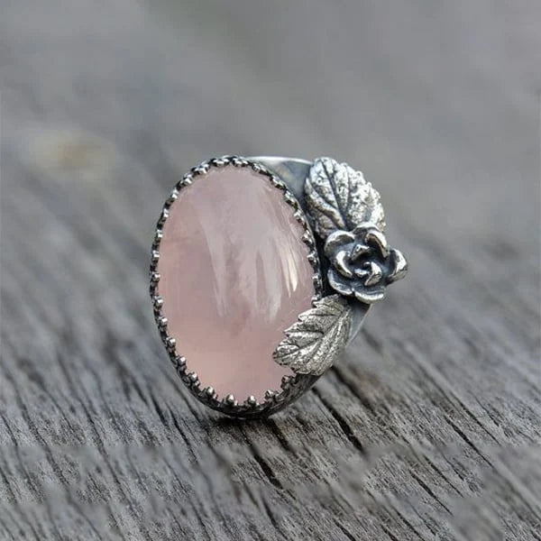 Handcrafted retro rose pink crystal ring