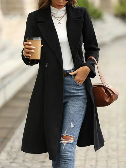 Women's autumn winter long sleeve woolen coat
