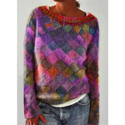 Women's round neck diamond knitted sweater
