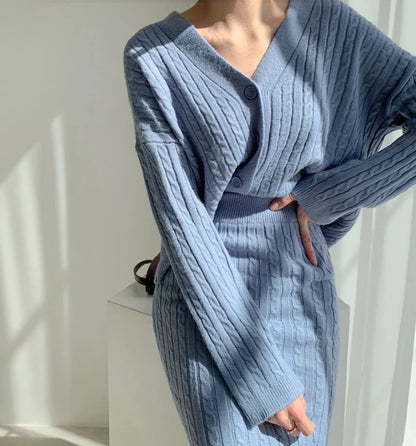 Women's narrow two-piece set knitted sweater