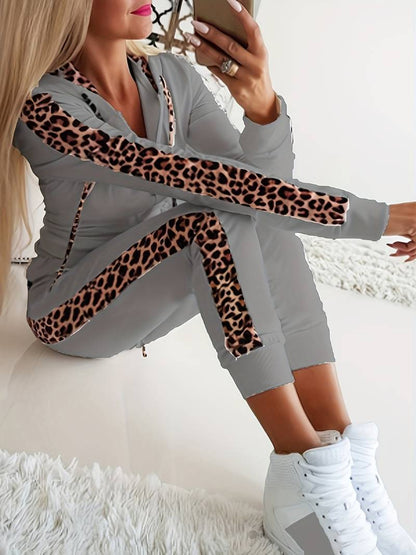 Woman's leopard print hoodie and pants set