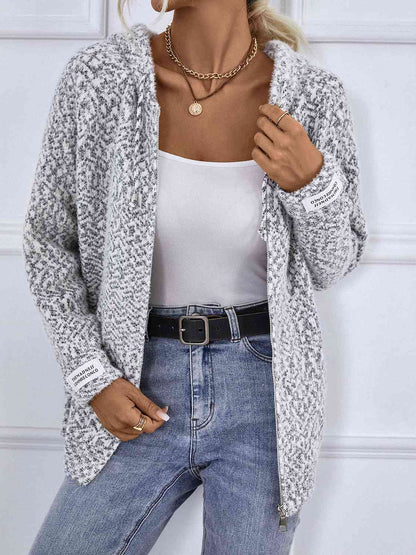 Women’s Hooded Cardigan – Knit Fabric – Relaxed Fit – Zip Closure – Long Sleeve Casual Wear