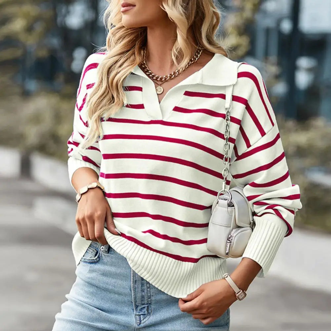 Casual long sleeve striped sweater for women