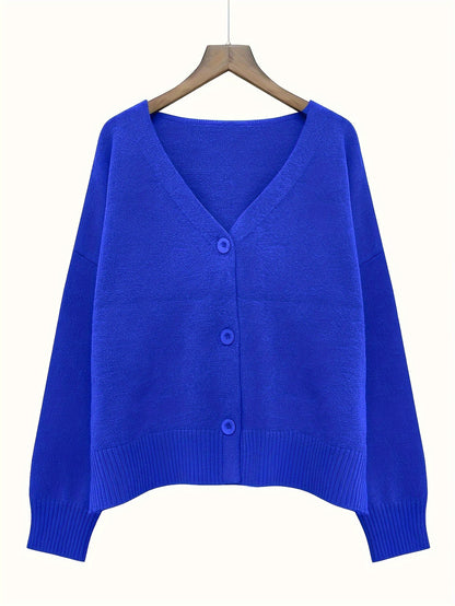 Women’s Cardigan - Relaxed Fit - Button Front - Ribbed Cuffs - Drop Shoulder Design