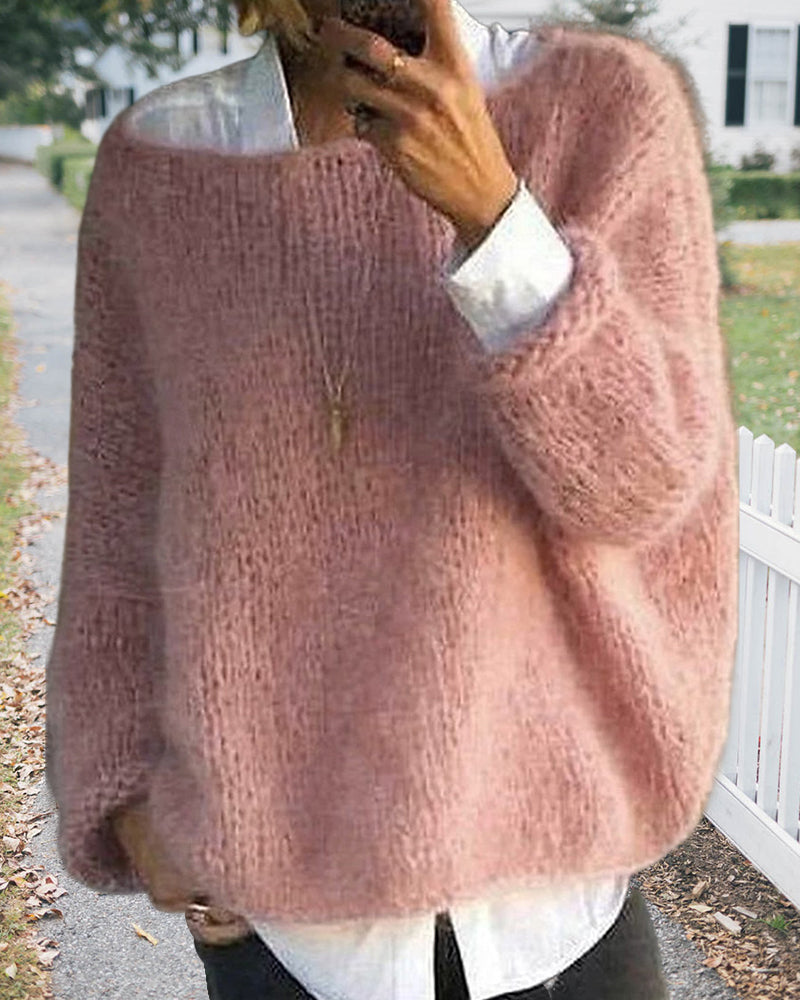 Women's  fuzzy off-shoulder oversized sweater