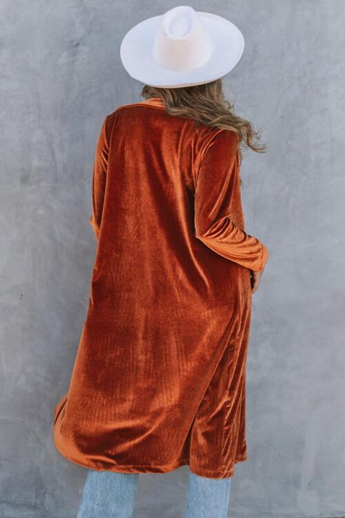 Women's longline velvet cardigan with pockets