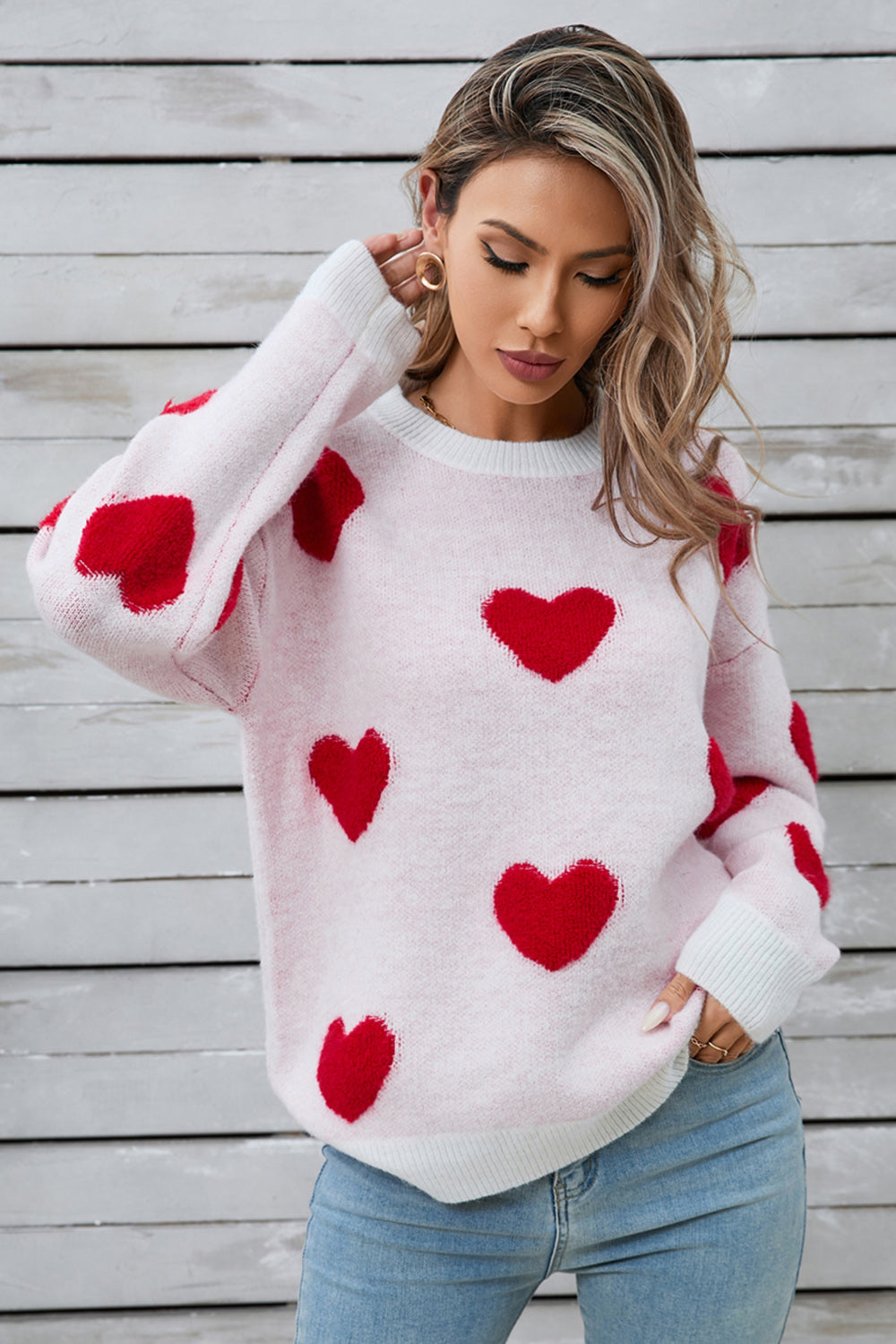 Women's angel wings heart long sleeve sweater