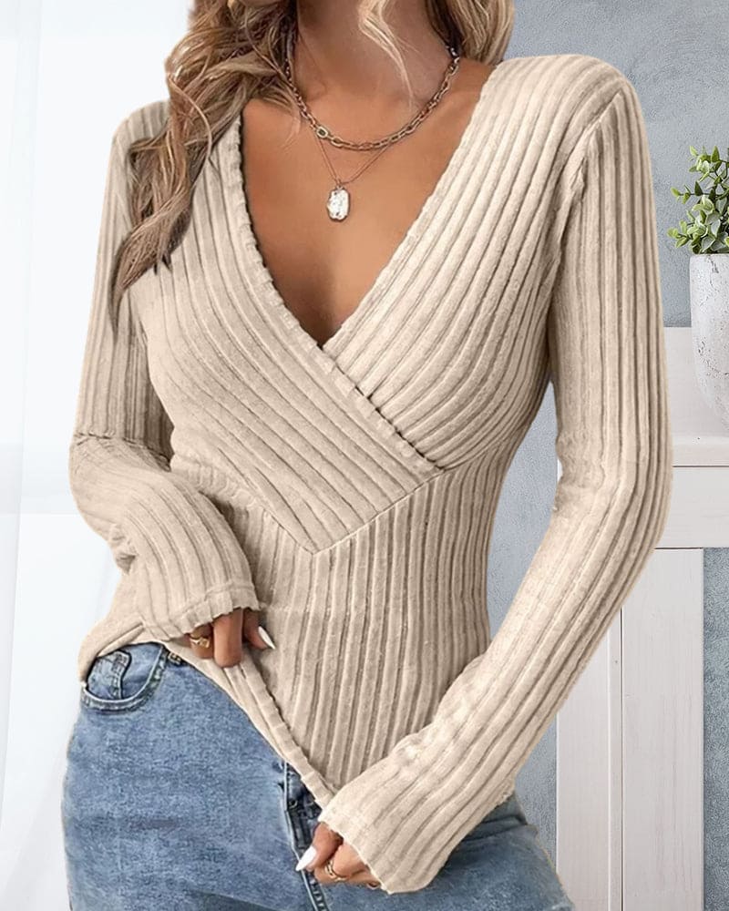 Women's deep v-neck ribbed crossover sweater