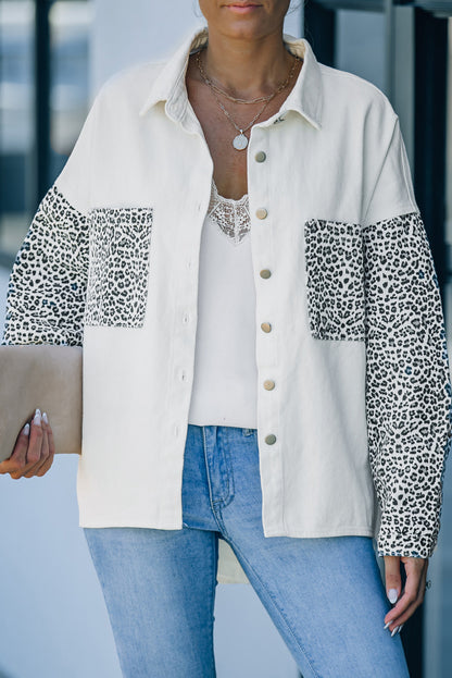 Women’s Shacket Jacket – Relaxed Fit – Leopard Print Detail – Button-Up Casual Layer