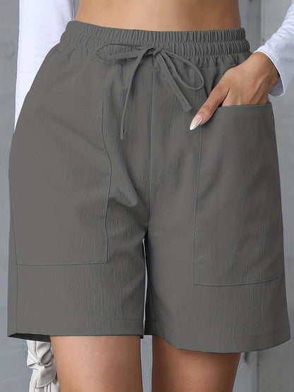 Women’s Casual Shorts - Relaxed Fit - Elastic Waistband with Drawstring - Front Pockets