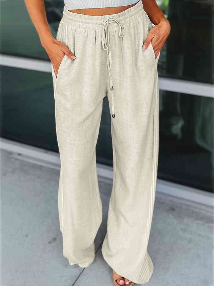 Tannie - hemp drawstring wide leg pants