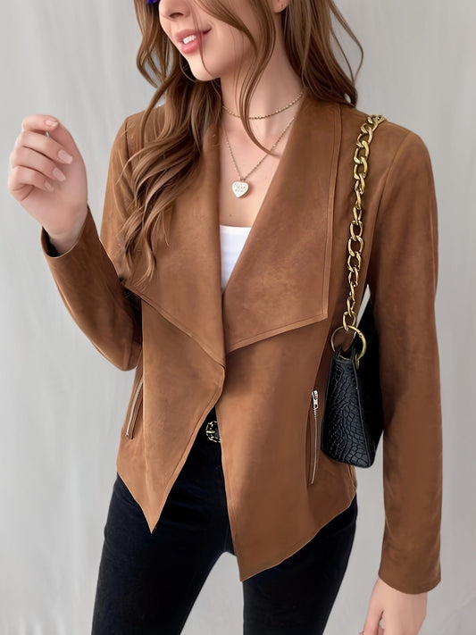 Waterfall Collar Zip Front Jacket