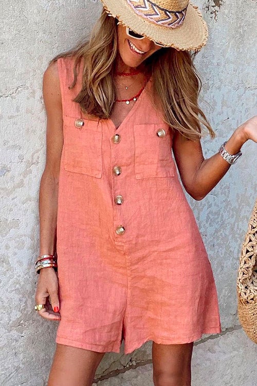 Lightweight Linen Blend Relaxed Fit Romper