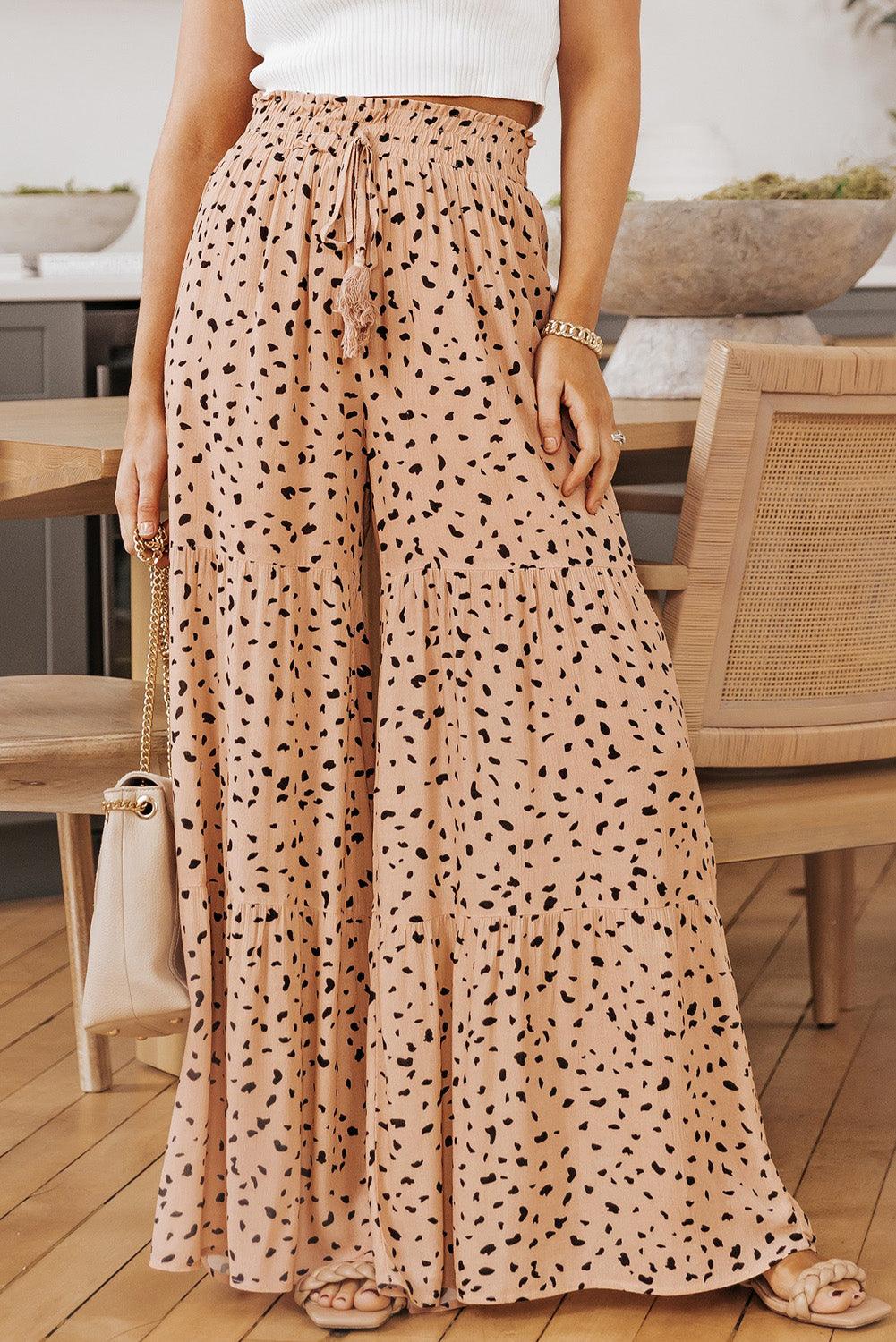 Women's printed tiered wide-leg pants