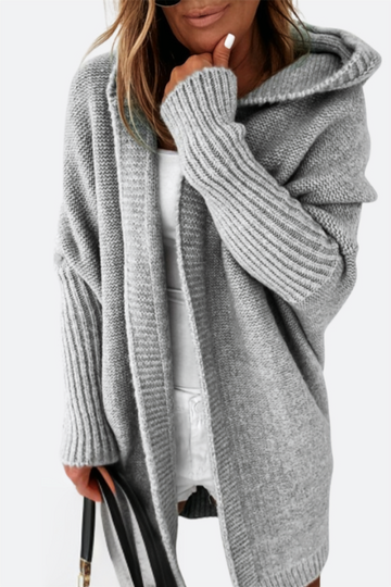 Women's bat-wing hooded knit cardigan